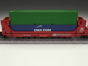 red train well car w containers 3D Model