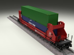 red train well car w containers 3D 모델