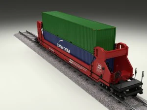 red train well car w containers 3D Model