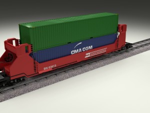 red train well car w containers 3D 모델