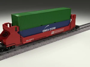 red train well car w containers 3D Model