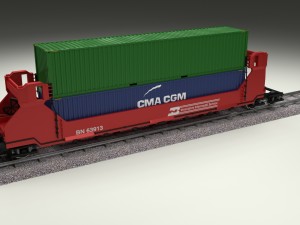 red train well car w containers 3D 모델