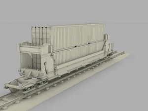 red train well car w containers 3D Model