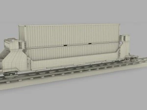 red train well car w containers 3D Model