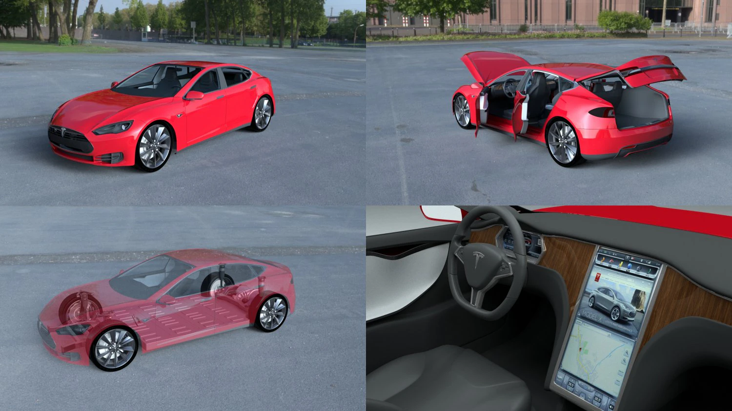 tesla model s with chassis-interior hdri 3D Model .c4d .max .obj .3ds .fbx .stl .blend 
