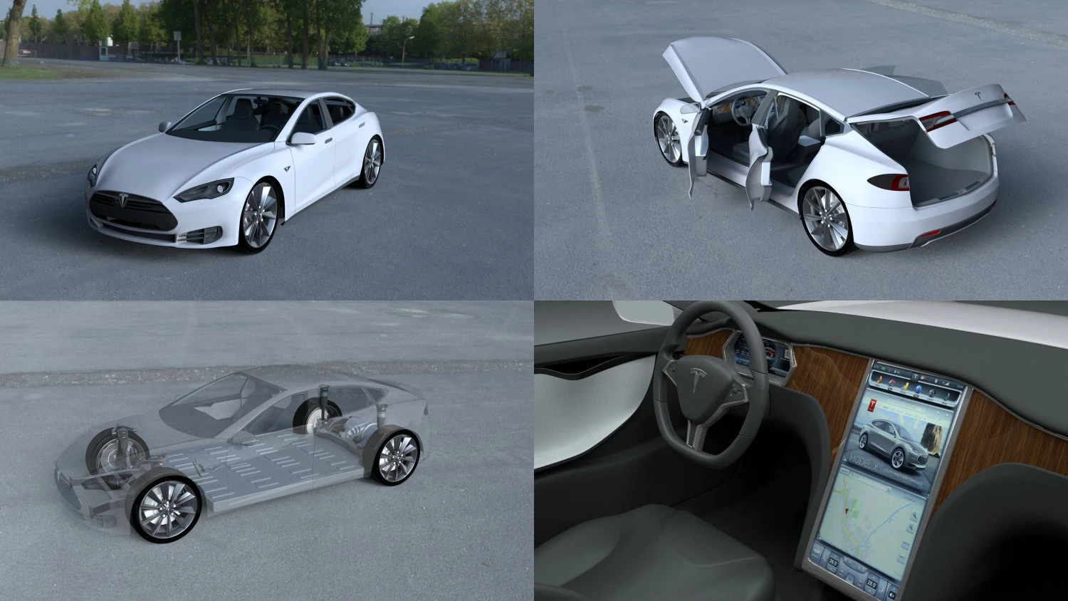 tesla model s dengan sasis-interior hdri Model 3D .c4d .max .obj .3ds .fbx .stl .blend 