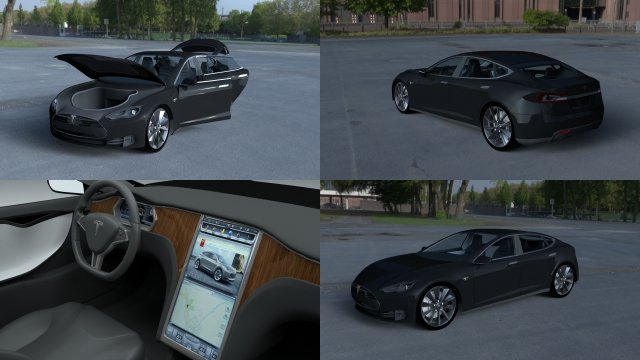 tesla model s with interior hdri 3D मॉडल .c4d .max .obj .3ds .fbx .stl .blend 
