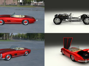 tamamen modellenmiş mercedes 300sl roadster kırmızı hdri 3D Model