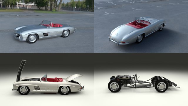 fully modelled mercedes 300sl roadster silver hdri 3D Model .c4d .max .obj .3ds .fbx .stl .blend 