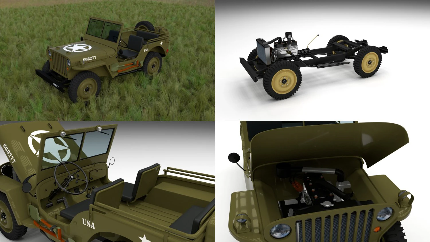 full w chassis jeep willys mb military hdri 3D Model .c4d .max .obj .3ds .fbx .stl .blend