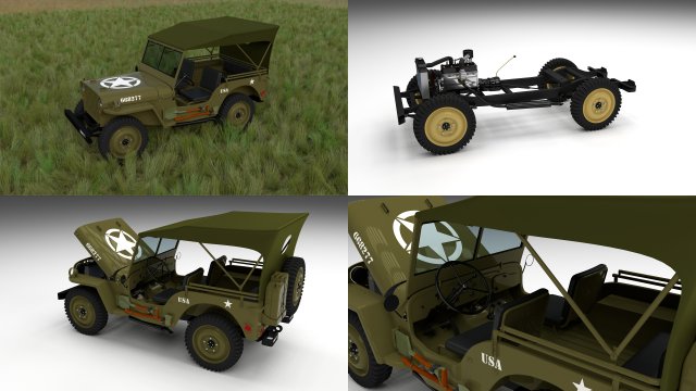 full w chassis jeep willys mb military top hdri 3D 모델 .c4d .max .obj .3ds .fbx .stl .blend 