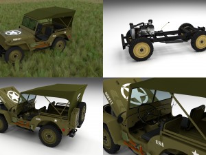full w chassis jeep willys mb military top hdri 3D Model