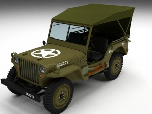 full w chassis jeep willys mb military top hdri 3D Model