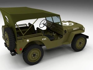 full w chassis jeep willys mb military top hdri 3D Model