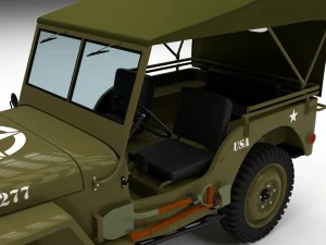 full w chassis jeep willys mb military top hdri 3D Model
