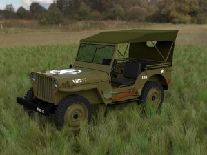 full w chassis jeep willys mb military top hdri 3D 모델