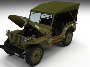 full w chassis jeep willys mb military top hdri 3D 모델