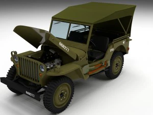 full w chassis jeep willys mb military top hdri 3D Model