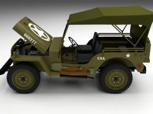 full w chassis jeep willys mb military top hdri 3D Model