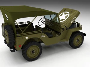 full w chassis jeep willys mb military top hdri 3D Model