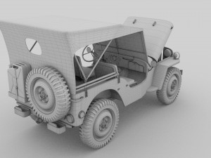 full w chassis jeep willys mb military top hdri 3D 모델