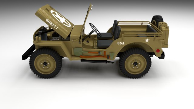 full w chassis jeep willys mb military desert hd Modello 3D in Vecchie Auto  3DExport