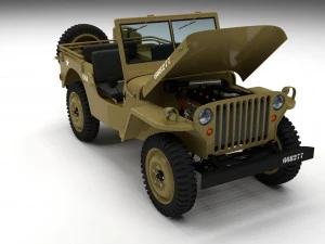 full w chassis jeep willys mb military desert hd 3D Model