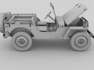 full w chassis jeep willys mb military desert hd 3D Model