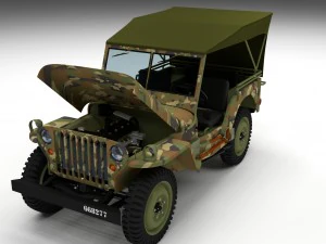 full w chassis jeep willys mb military camo hdri 3D Model