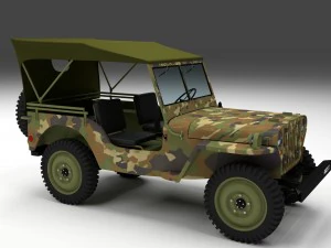 full w chassis jeep willys mb military camo hdri 3D Model