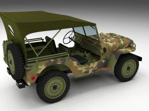 full w chassis jeep willys mb military camo hdri 3D Model