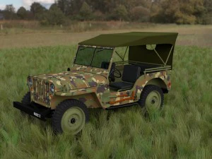 full w chassis jeep willys mb military camo hdri 3D Model