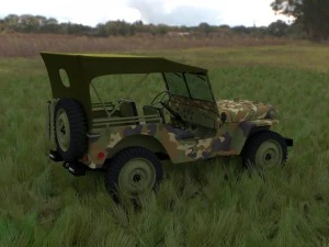 full w chassis jeep willys mb military camo hdri 3D Model