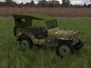 full w chassis jeep willys mb military camo hdri 3D Model