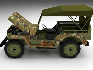 full w chassis jeep willys mb military camo hdri 3D Model
