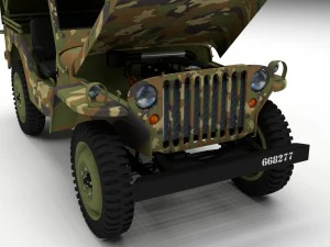 full w chassis jeep willys mb military camo hdri 3D Model