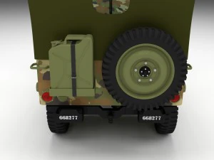 full w chassis jeep willys mb military camo hdri 3D Model