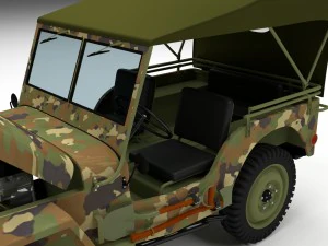 full w chassis jeep willys mb military camo hdri 3D Model
