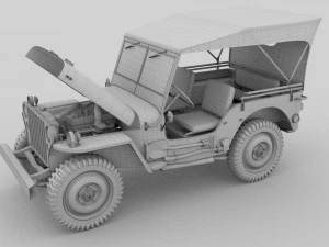 full w chassis jeep willys mb military camo hdri 3D Model