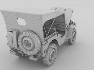 full w chassis jeep willys mb military camo hdri 3D Model