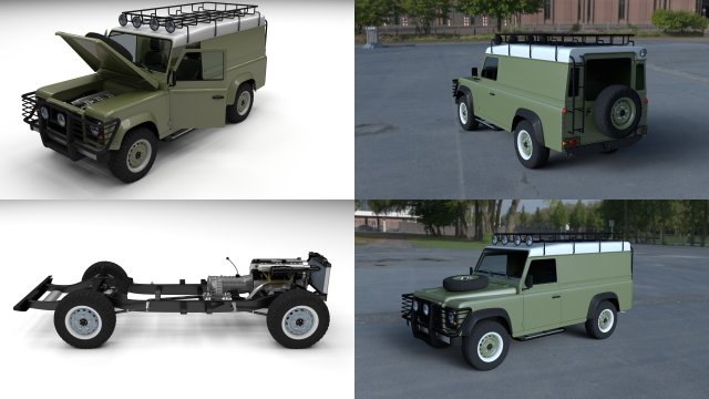 land rover defender 110 hard top w chassis hdri 3D Model .c4d .max .obj .3ds .fbx .stl .blend 