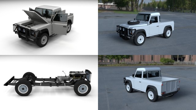 full land rover defender 90 pick up hdri 3D मॉडल .c4d .max .obj .3ds .fbx .stl .blend 