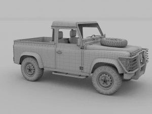 land rover defender 90 pick up w interior hdri 3D Model