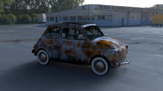 fiat 500 nuova 1957 with interior rusty hdri 3D Model .c4d .max .obj .3ds .fbx .stl .blend 