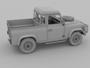 land rover defender 90 pick up w interior rev Modello 3D