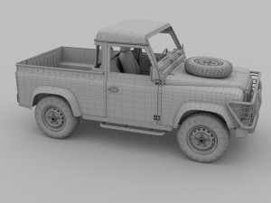 land rover defender 90 pick up w interior rev Modello 3D