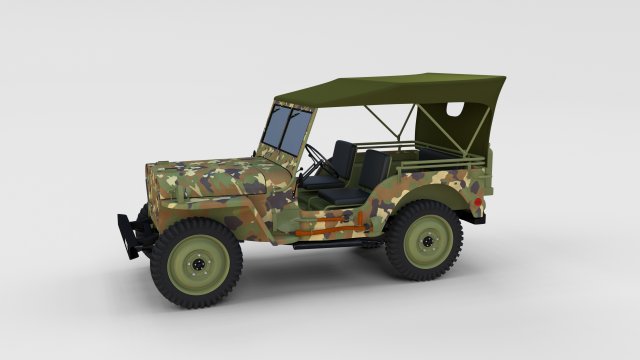 full w chassis jeep willys mb military camo rev 3Dモデル .c4d .max .obj .3ds .fbx .stl .blend 