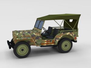 full w chassis jeep willys mb military camo rev 3D Model