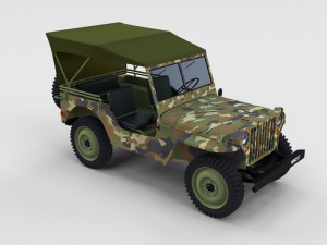 full w chassis jeep willys mb military camo rev 3Dモデル
