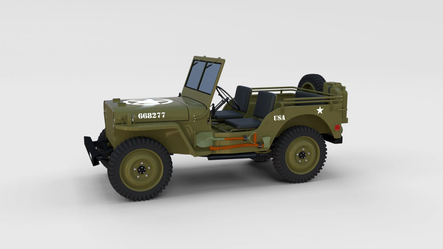 full w chassis jeep willys mb military rev 3D Model .c4d .max .obj .3ds .fbx .stl .blend 